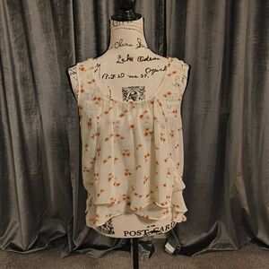 Forever 21 Cream and Orange Floral High Low Blouse